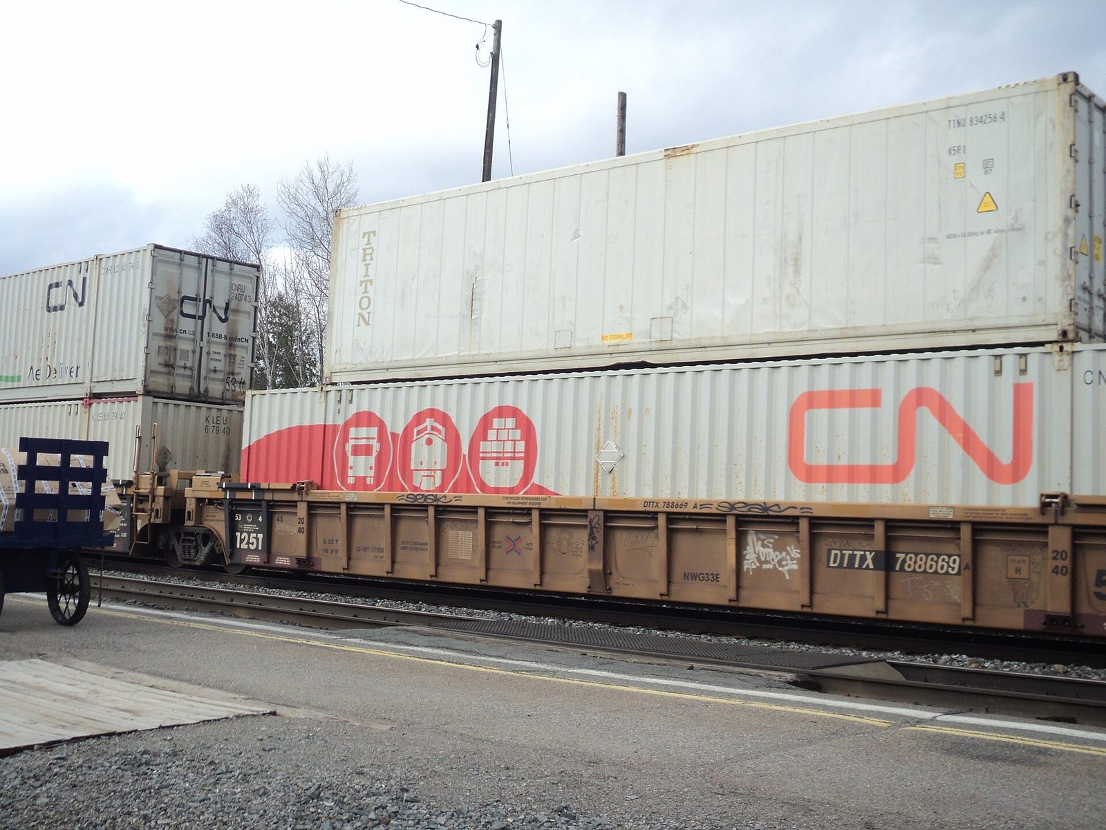 Shipping containers stacked on a freight train