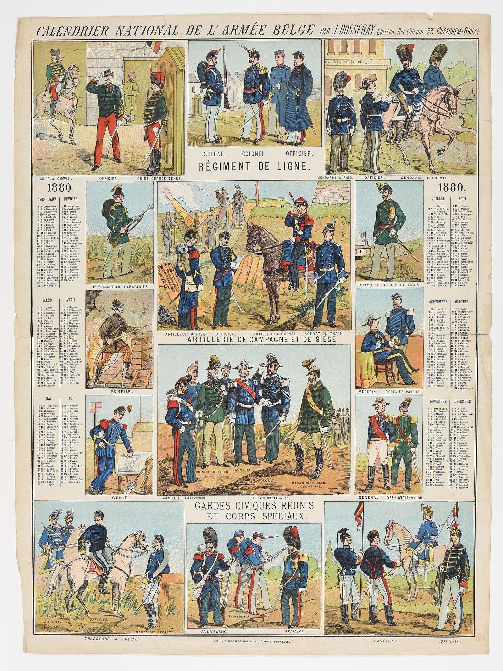 An 1880 Belgian wall calendar